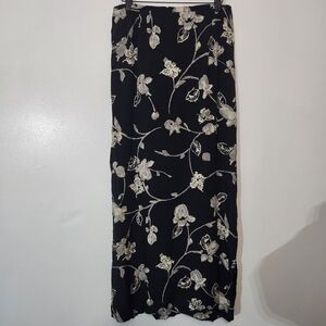Vtg 90s Tofy Size 12 Black Cream Floral Maxi Skirt Double Slits Grunge 39" L